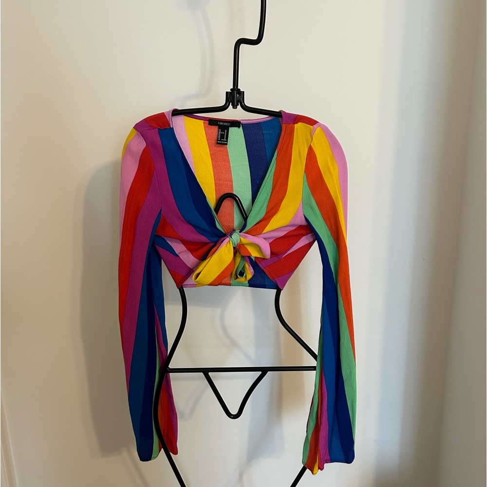 Forever 21 Colorful Tied Crop Top, Size M